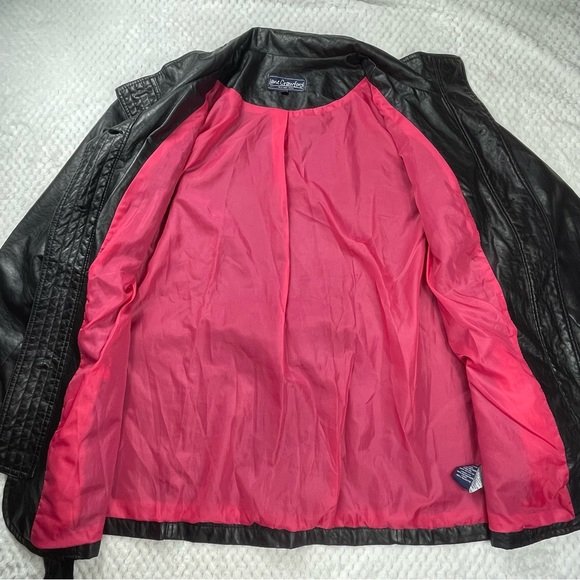 🔥Lane Crawford Belted Buttons Closure Black Faux Leather Jacket Size L - Picture 5 of 15